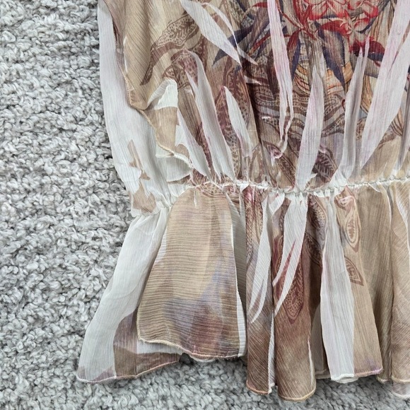 Charlotte Russe Floral Ruffle Top Womens Large Earthy Boho Mesh Peplum Blouse - Picture 2 of 11